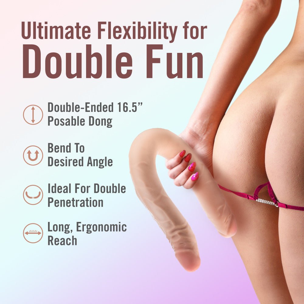 Dr. Skin Plus - 16.5 Inch Posable Double Dong - Flesh