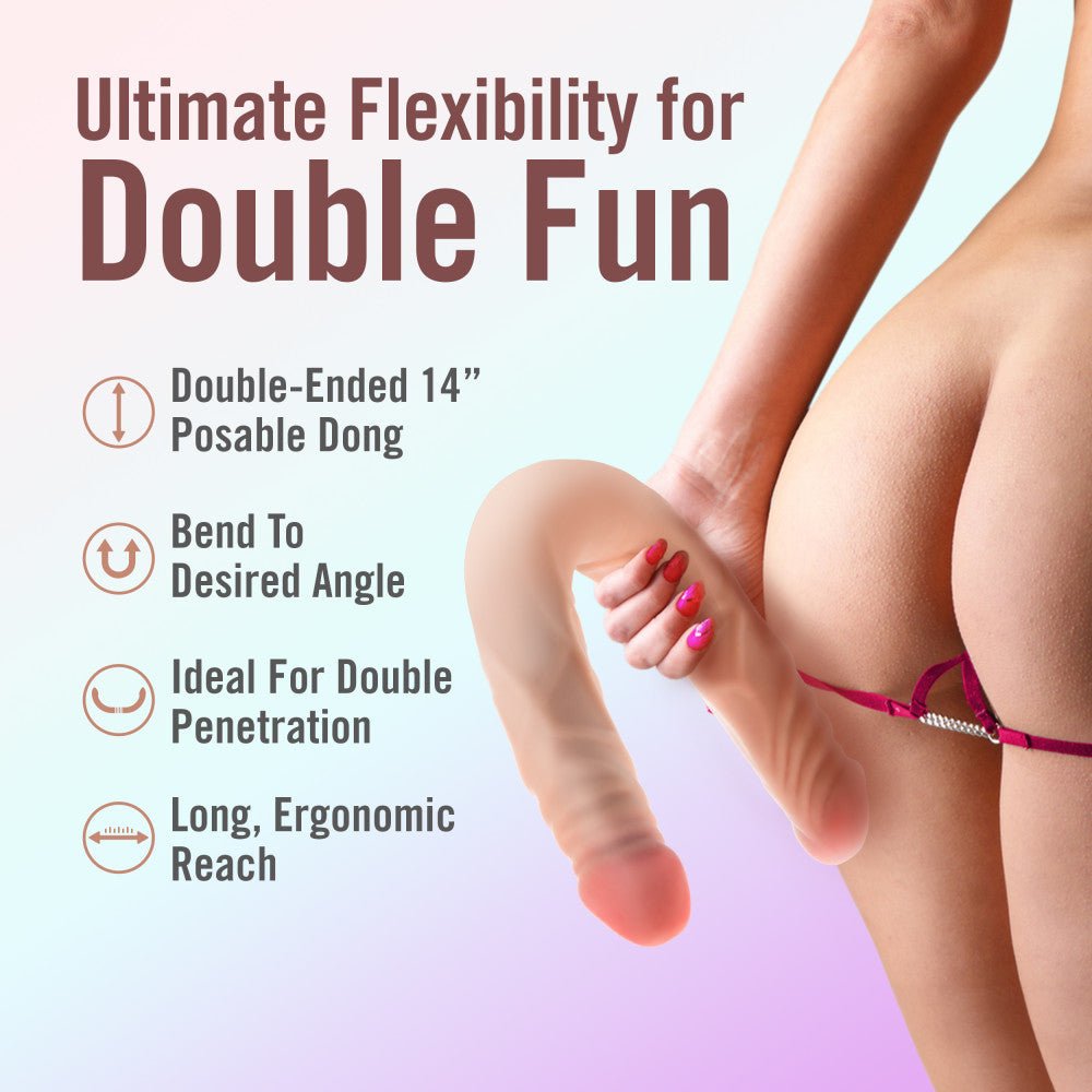 Dr. Skin Plus 14 Inch Posable Double Dong - Flesh