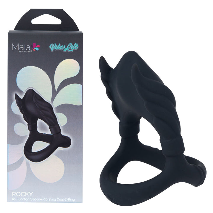 Maia Rocky Vibrating Cock & Balls Ring - Black