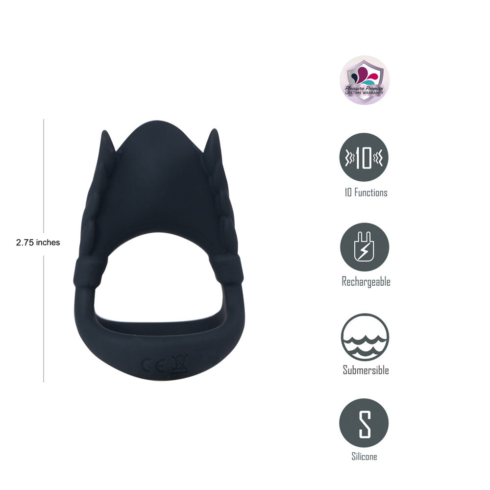 Maia Rocky Vibrating Cock & Balls Ring - Black