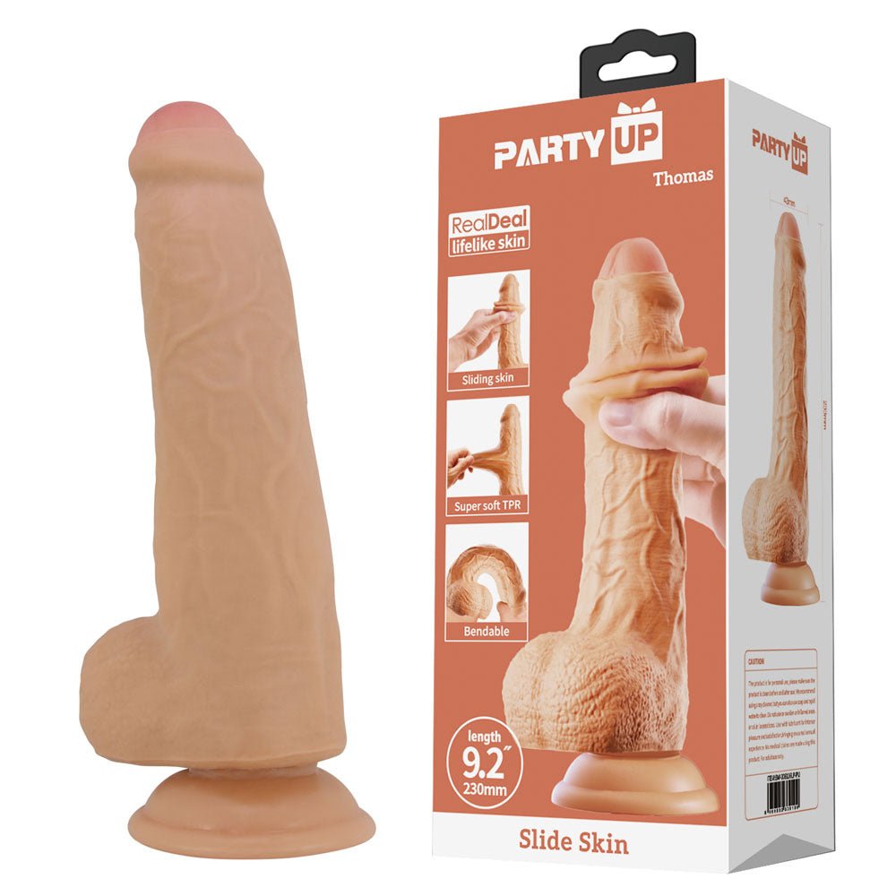Party Up Thomas Slide Skin 9 Inch Flexible Dong - Flesh