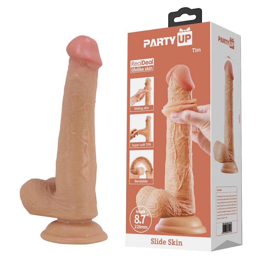 Party Up Tim Slide Skin 9 Inch Flexible Dong - Flesh