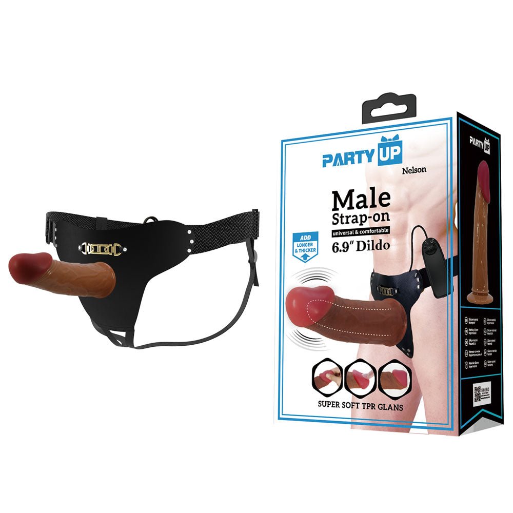 Party Up Nelson Vibrating Hollow 7 Inch Strap-On - Brown