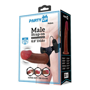 Party Up Nelson Vibrating Hollow 7 Inch Strap-On - Brown