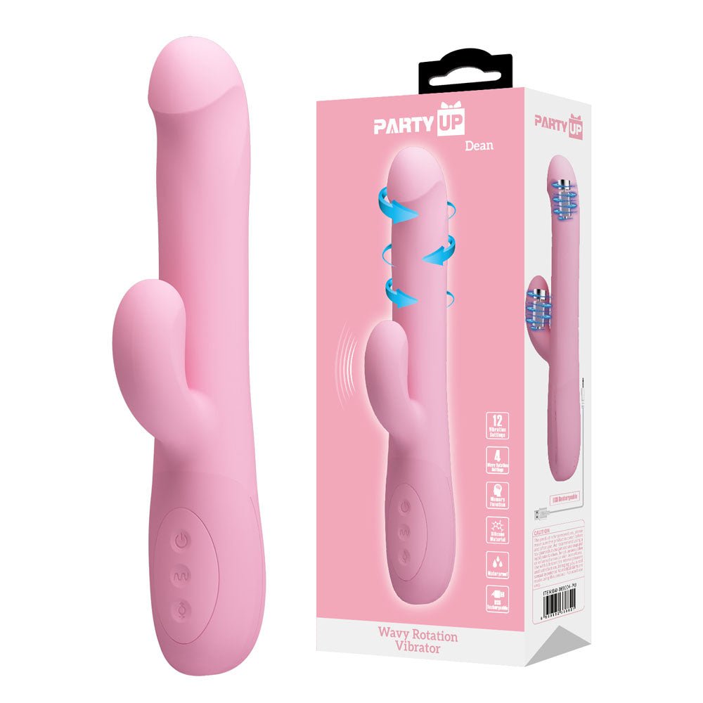 Party Up Dean Wavy Rotating Rabbit Vibrator - Pink