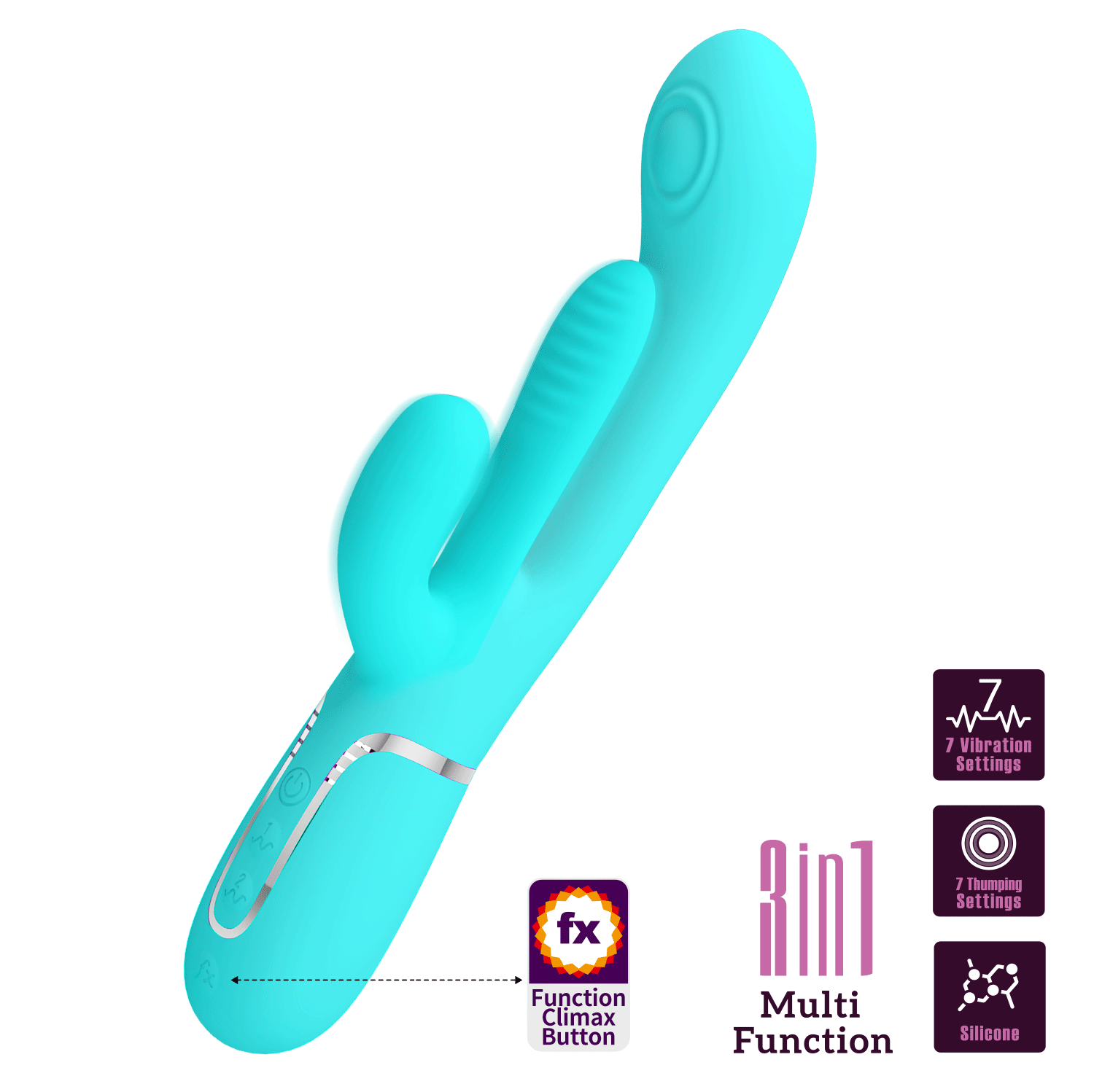 Party Up Andy Multi Function - Flicking and Thumping Rabbit Vibrator - Teal