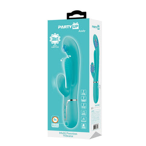 Party Up Andy Multi Function - Flicking and Thumping Rabbit Vibrator - Teal