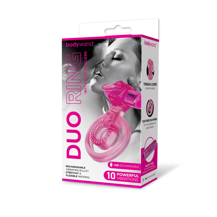 Bodywand Vibrating Duo Ring with Clit Tickler - Pink