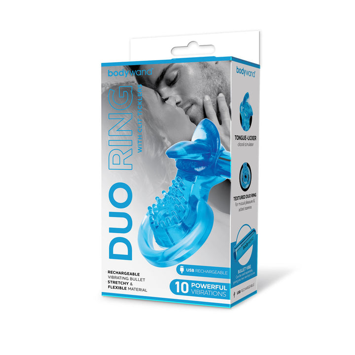 Bodywand Vibrating Duo Ring with Clit Tickler - Blue