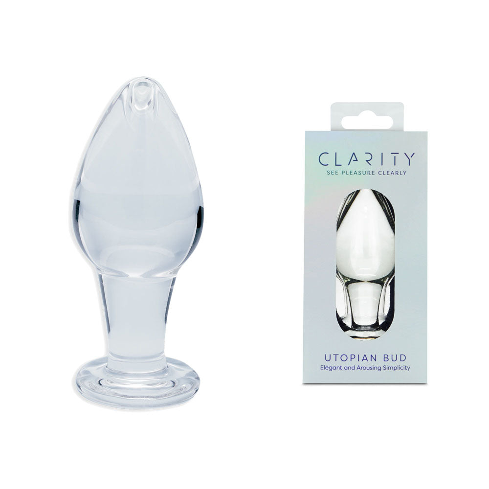 Clarity - Utopian Bud - Clear 8.9cm Glass Butt Plug