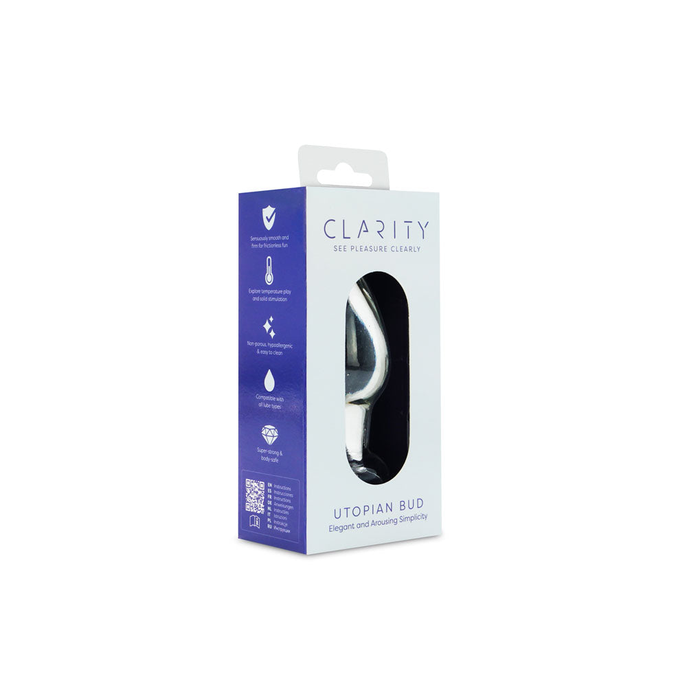 Clarity - Utopian Bud - Clear 8.9cm Glass Butt Plug