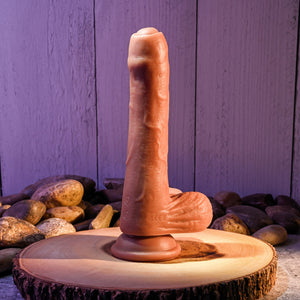 Evolved Peek A Boo 8.5 Inch Vibrating Uncut Dildo - Dark