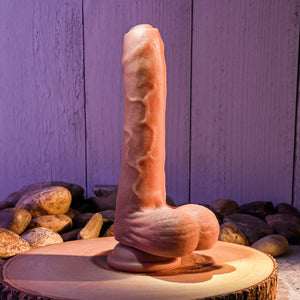 Evolved Peek A Boo 8.5 Inch Vibrating Uncut Dildo - Dark