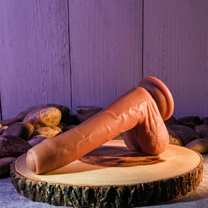 Evolved Peek A Boo 8.5 Inch Vibrating Uncut Dildo - Dark