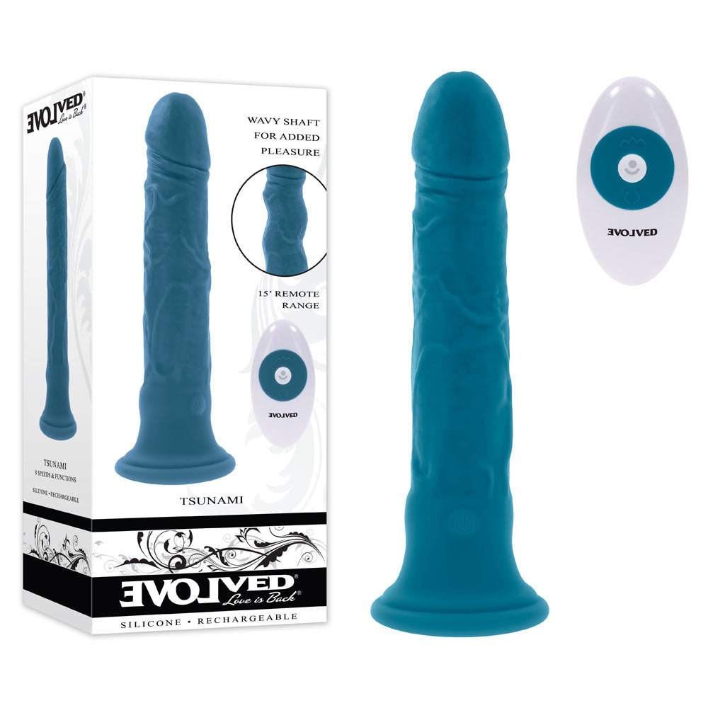 Evolved Tsumami - Vibrating Dong With Remote Control - Blue