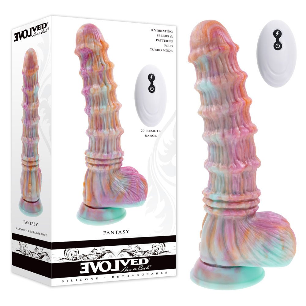 Evolved Fantasy Vibrating Fantasy Dildo with Remote - Multicoloured