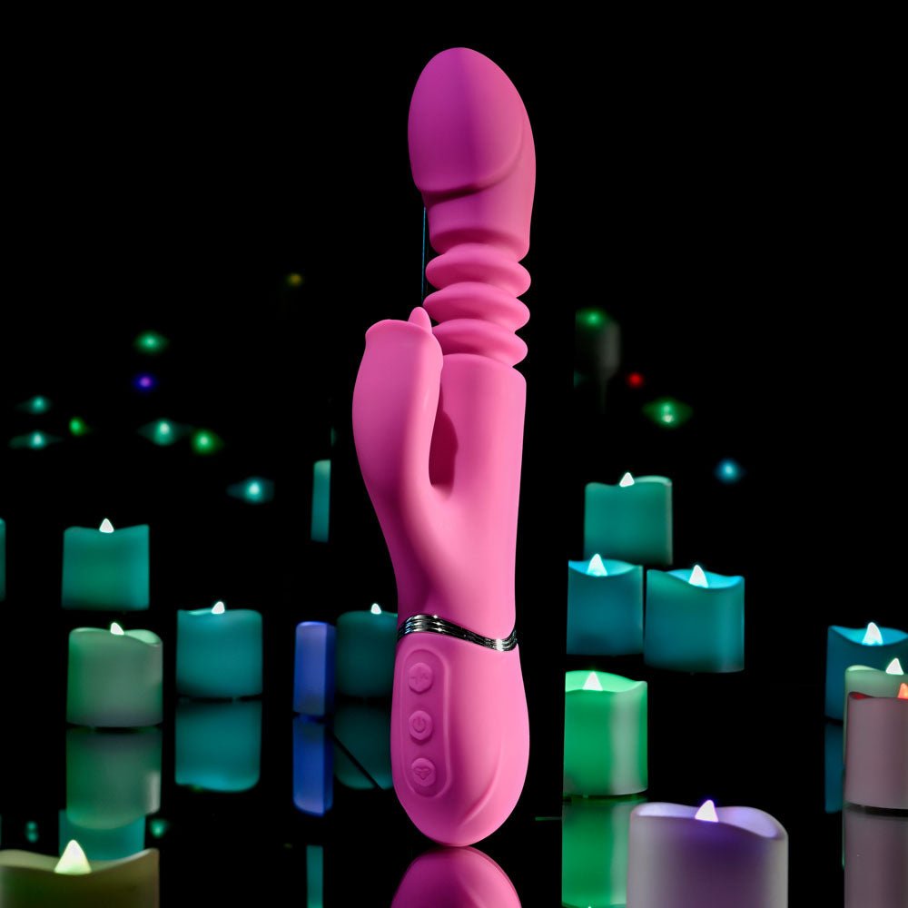 Evolved Pink Dragon - Thrusting Rabbit Vibrator - Pink