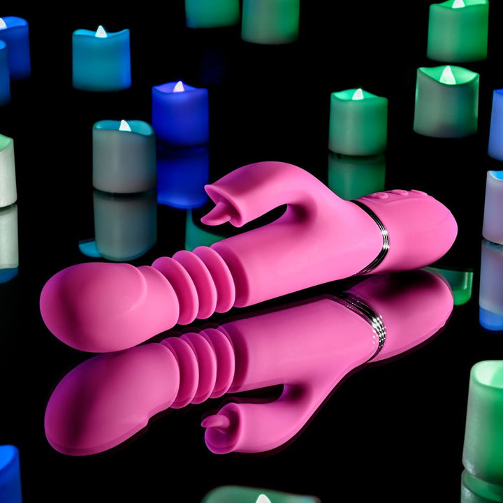 Evolved Pink Dragon - Thrusting Rabbit Vibrator - Pink