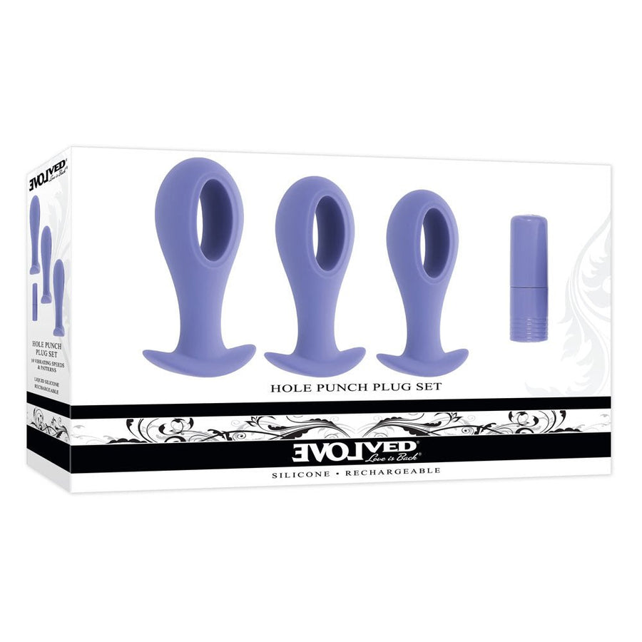 Evolved Hole Punch Butt Plugs Set with Interchangeable Bullet - Purple