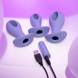 Evolved Hole Punch Butt Plugs Set with Interchangeable Bullet - Purple