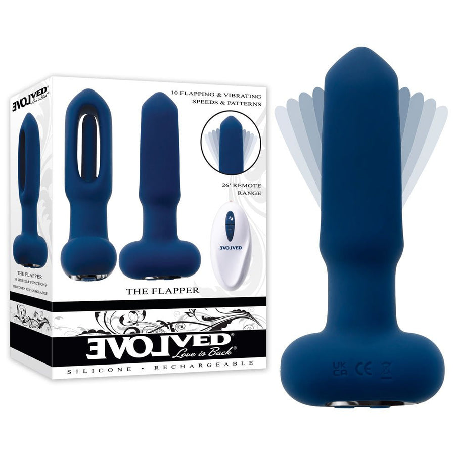 Evolved The Flapper - Vibrating Butt Plug with Remote - Blue