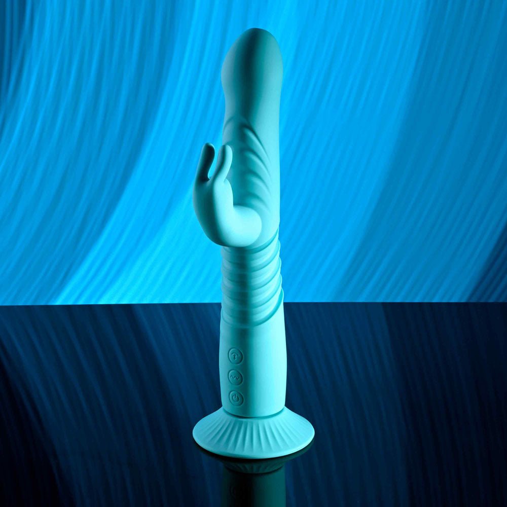 Evolved Bunny Hop - Thrusting Rabbit Vibrator with Suction Base - Teal