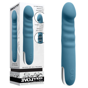 Evolved Queen of All Trades - Thrusting Rotating Vibrator - Blue