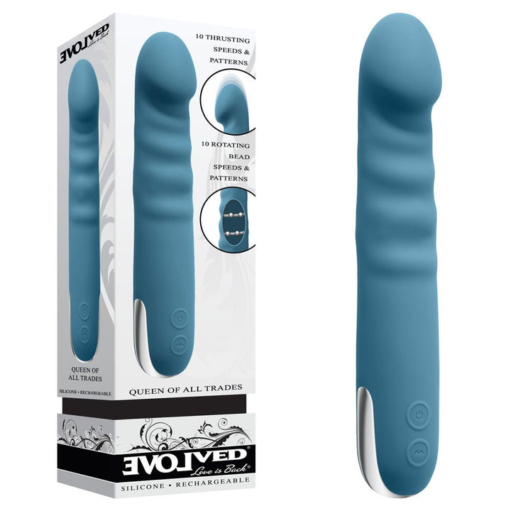 Evolved Queen of All Trades - Thrusting Rotating Vibrator - Blue
