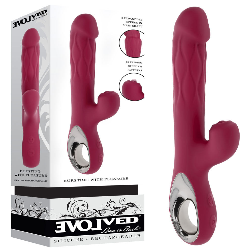 Evolved Bursting With Pleasure - Vibrator with Tapping Clitoral Stimulator - Red