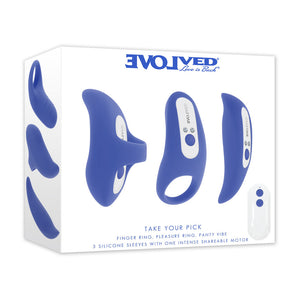 Evolved Take Your Pick Pleasure - Finger Panty Ring Vibrator w Remote - Blue
