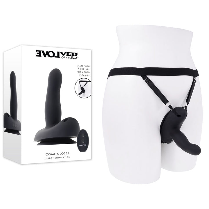 Evolved Come Closer Vibrating Strap-On with Remote - Black