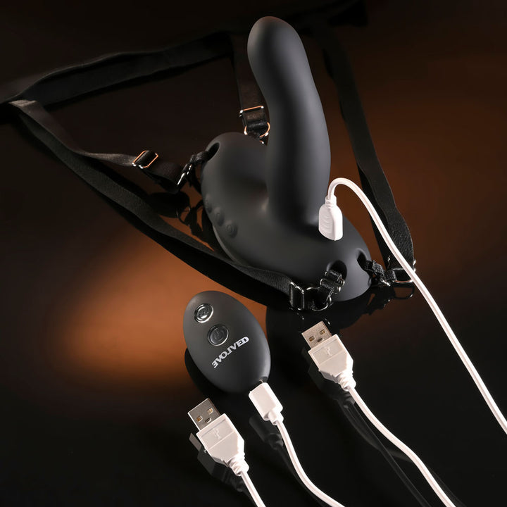 Evolved Come Closer Vibrating Strap-On with Remote - Black