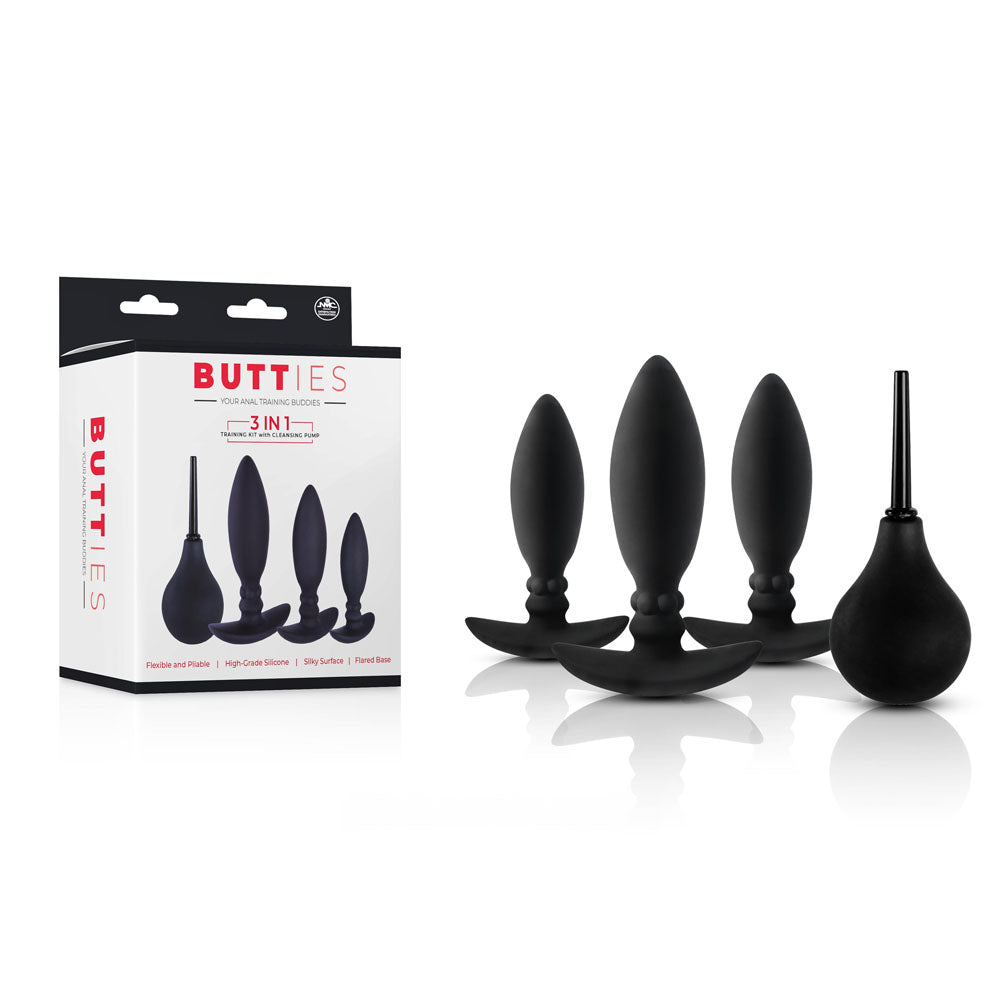 Butties - Black Anal Training Plug Set with Cleansing Pump