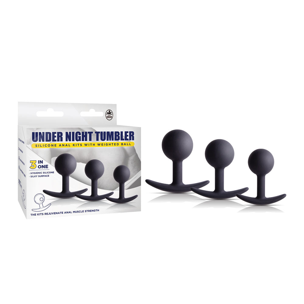 Under Night Tumbler - Black Butt Plugs With Weighted Balls - 3 Sizes