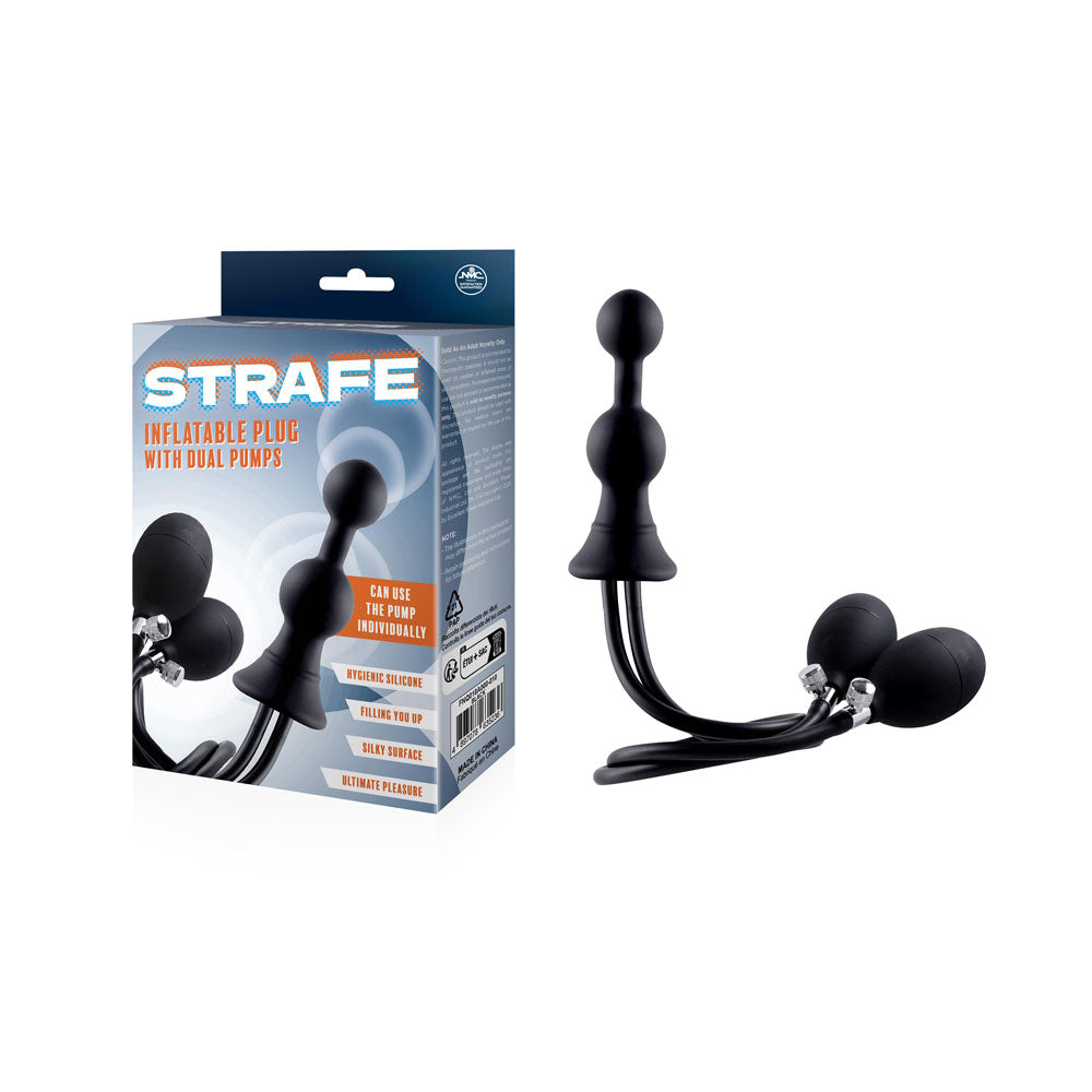 Strafe - Inflatable Butt Plug with Dual Hand Pumps - Black