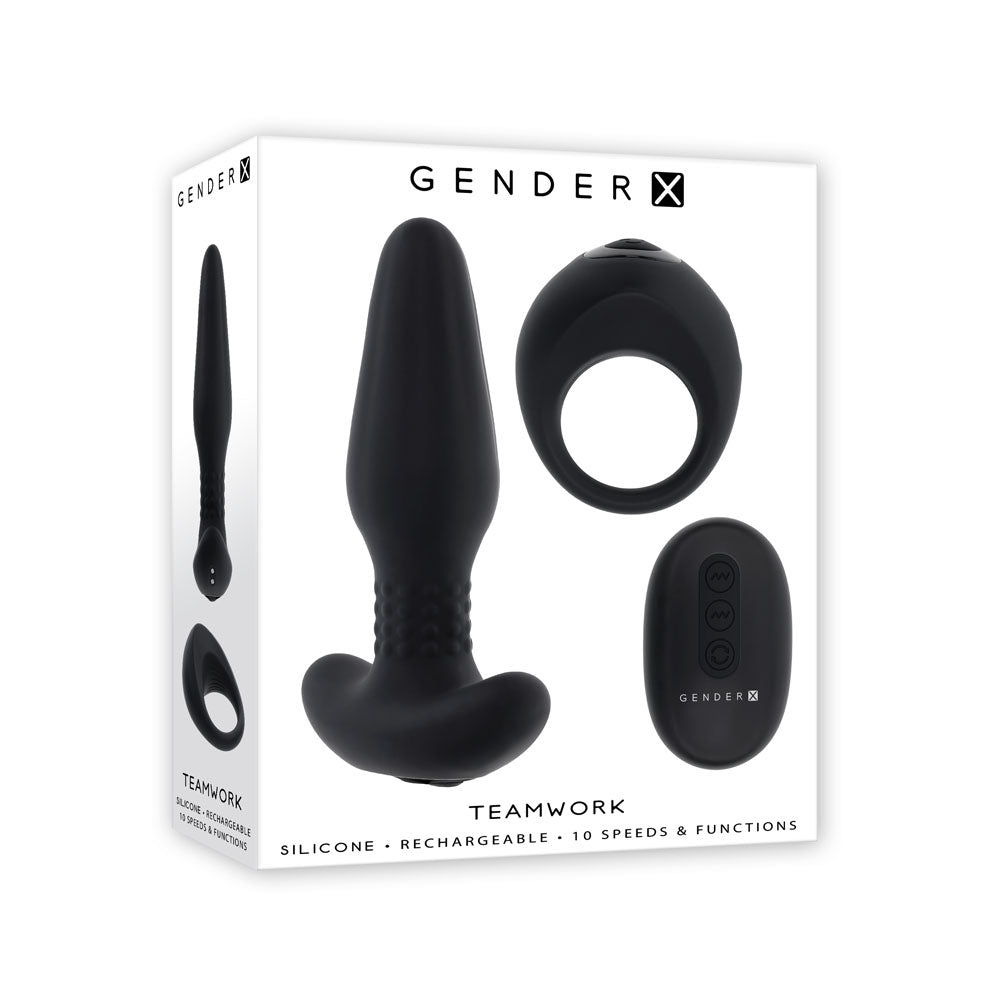 Gender X Teamwork - Black Rimming Butt Plug & Vibrating Cock Ring