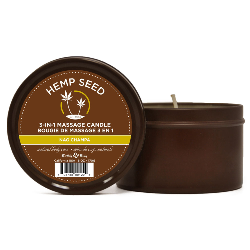 Earthy Body Hemp Seed 3-In-1 Massage Candle - Nag Champa Scent
