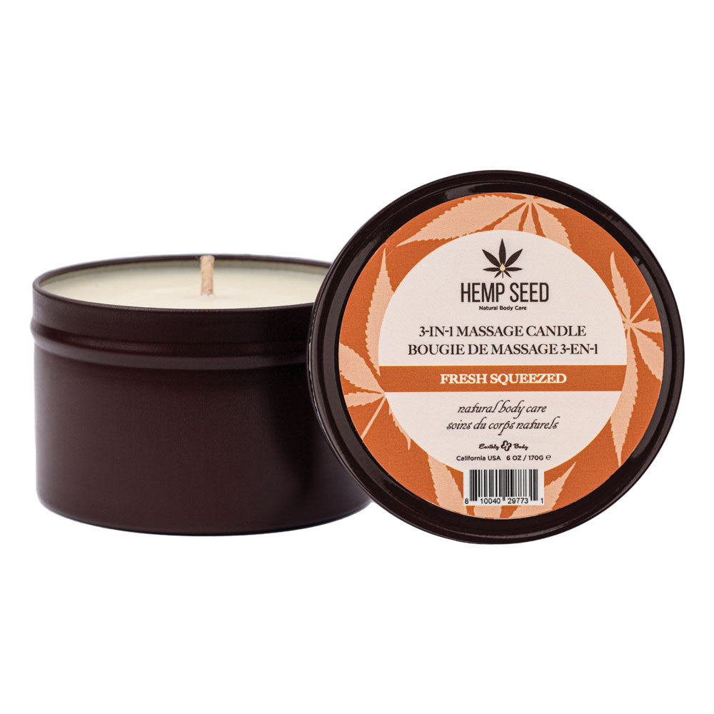 Earthly Body Hemp Seed 3-In-1 Massage Candle - Fresh Squeezed Scent