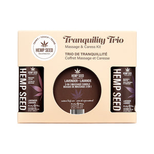 Earthly Body Hemp Seed Tranquility Trio - Lavender Scented Massage & Caress Kit - 3 Piece Kit