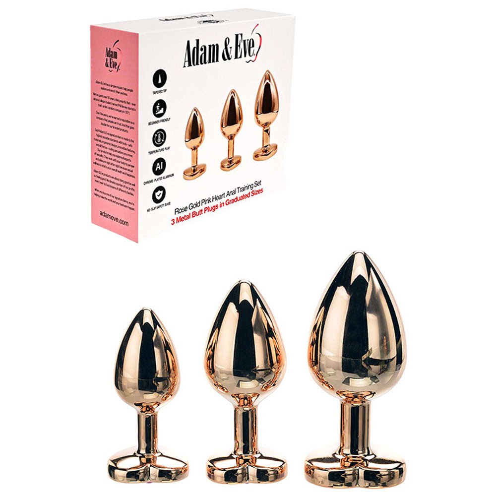 Adam & Eve Rose Gold Heart Gem Anal Training Set - Pink