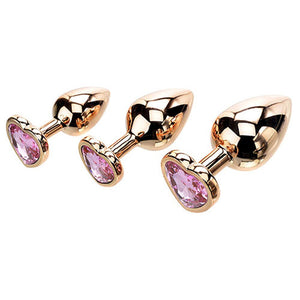 Adam & Eve Rose Gold Heart Gem Anal Training Set - Pink
