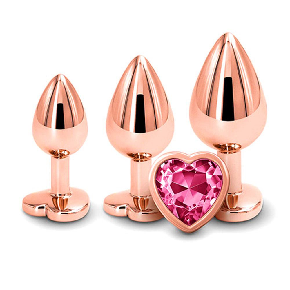 Adam & Eve Rose Gold Heart Gem Anal Training Set - Pink