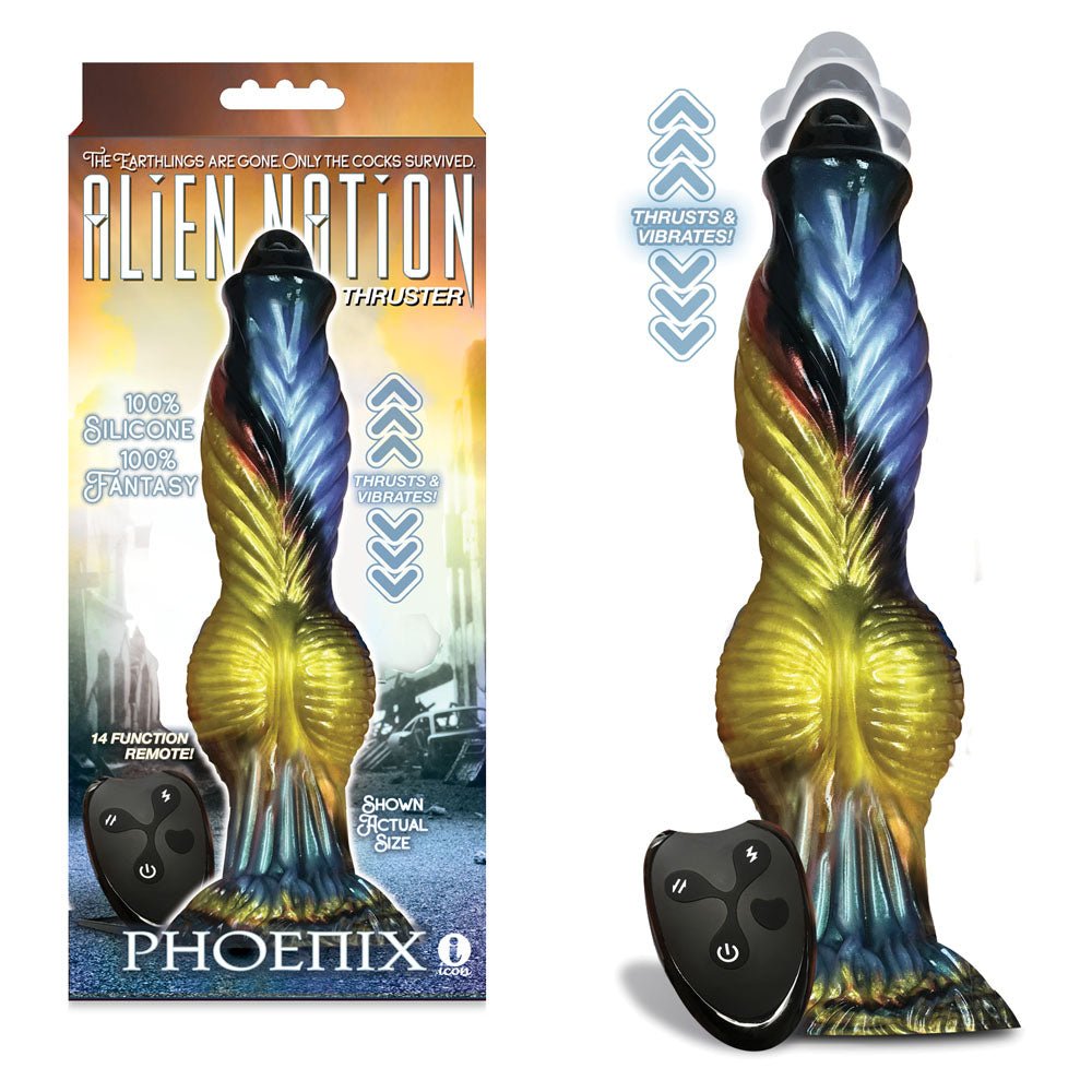Alien Nation - Phoenix - Thrusting Fantasy Dong with Remote - Gold/Blue