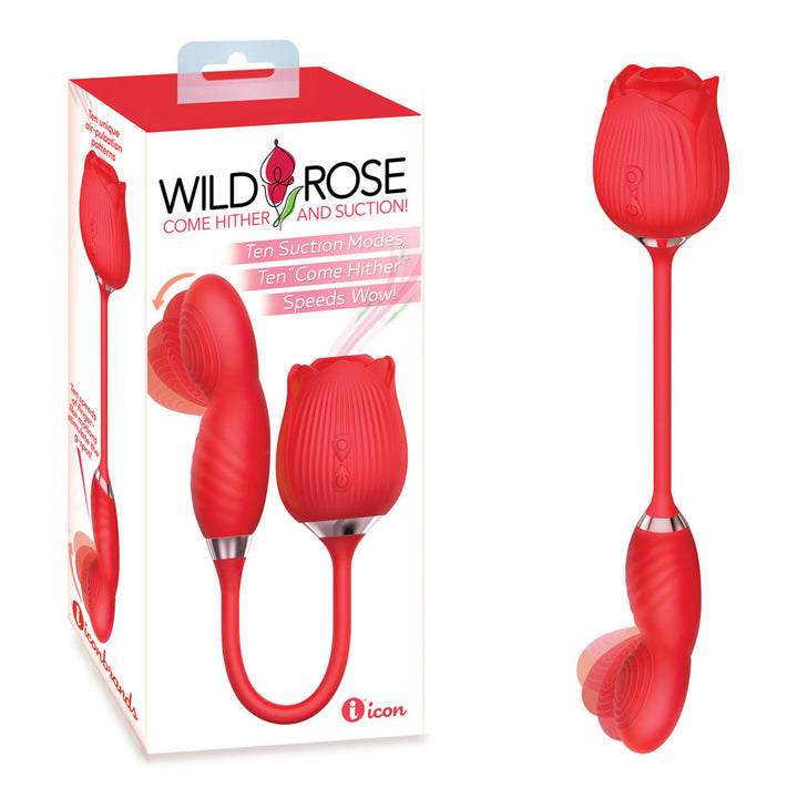 Wild Rose Come Hither & Suction - Air Pulse Stimulator and Vibrator - Red