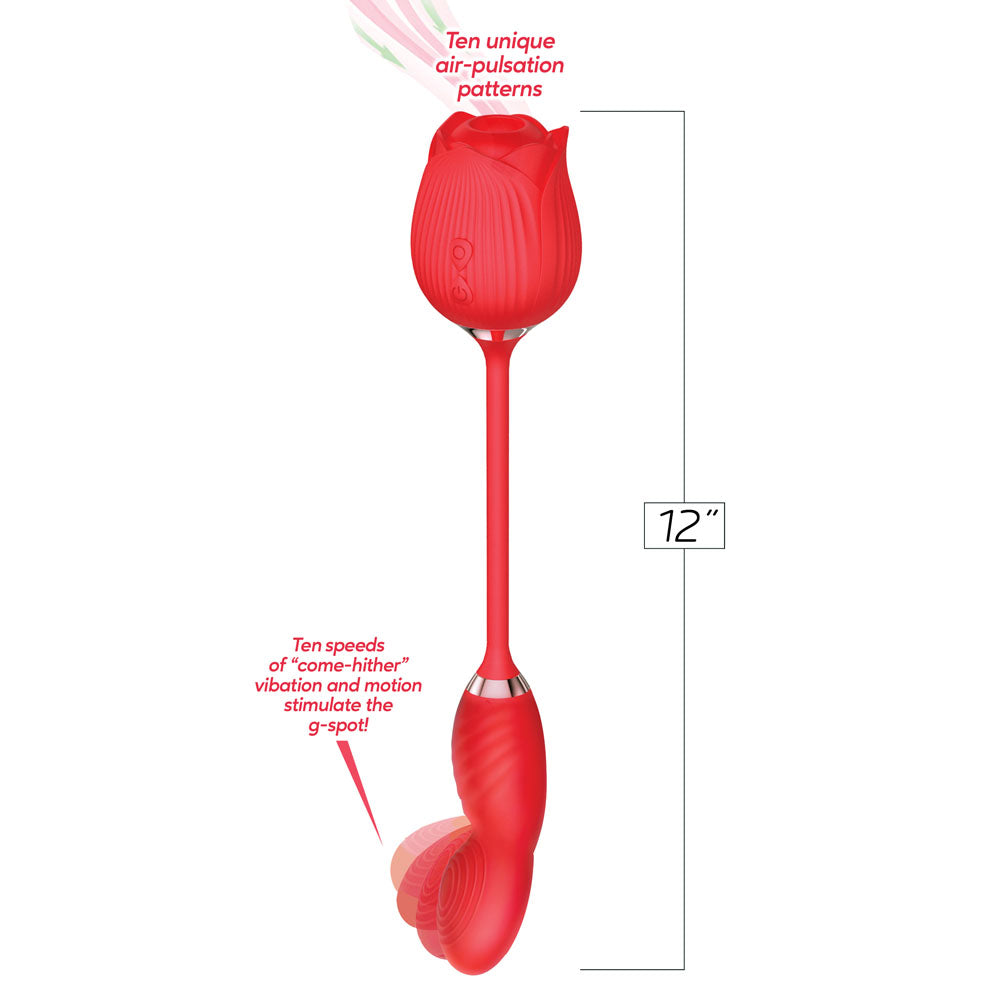 Wild Rose Come Hither & Suction Air Pulse Stimulator and Vibrator - Red