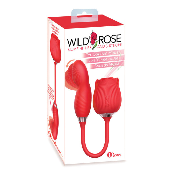 Wild Rose Come Hither & Suction Air Pulse Stimulator and Vibrator - Red