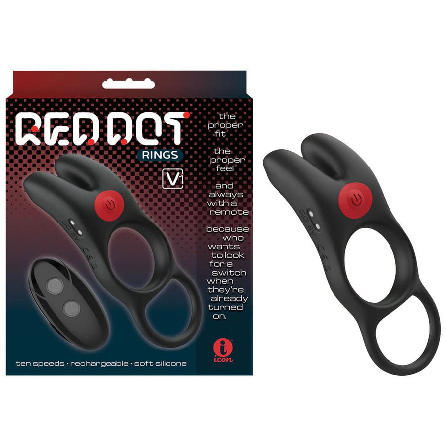 Red Dot Rings - V1 - Vibrating Cock Ring with Remote - Black