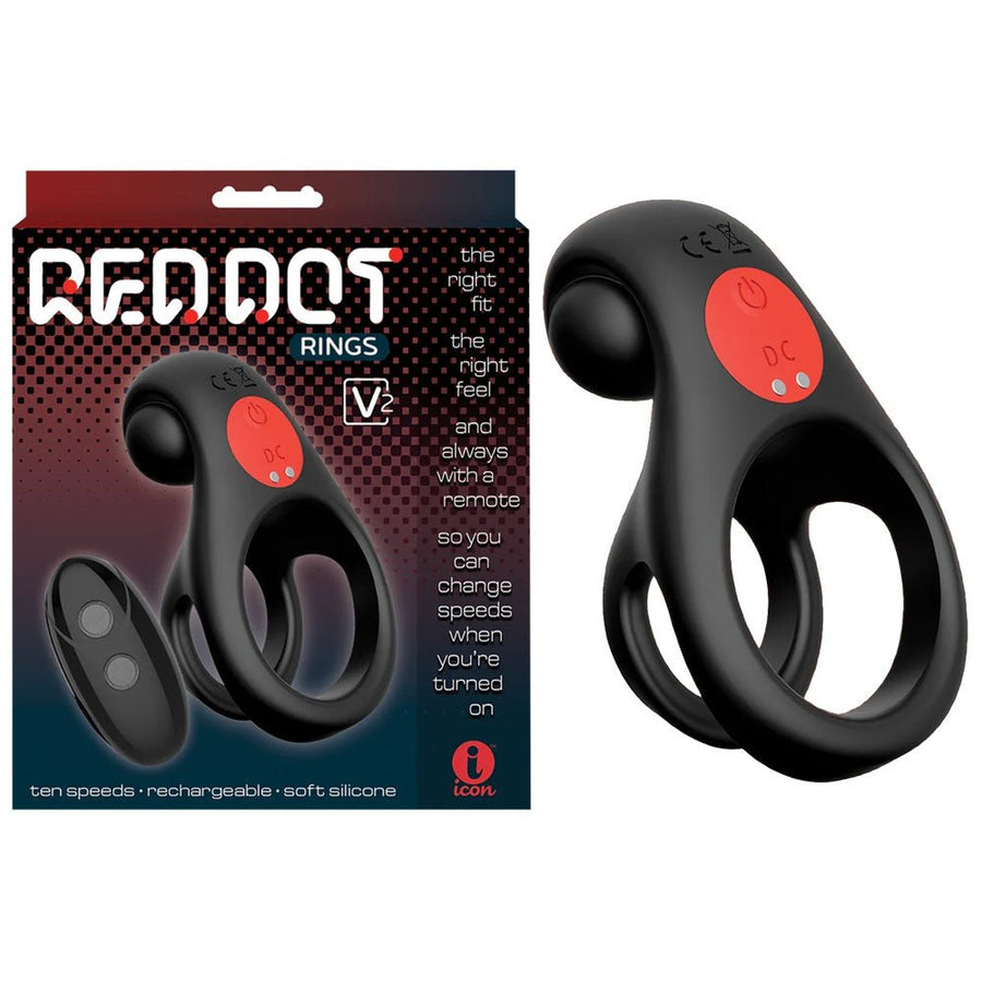 Red Dot Rings - V2 - Vibrating Cock & Ball Ring with Remote - Black