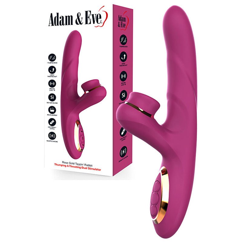 Adam & Eve Rose Gold Tapping Thrusting Rabbit Vibrator - Purple