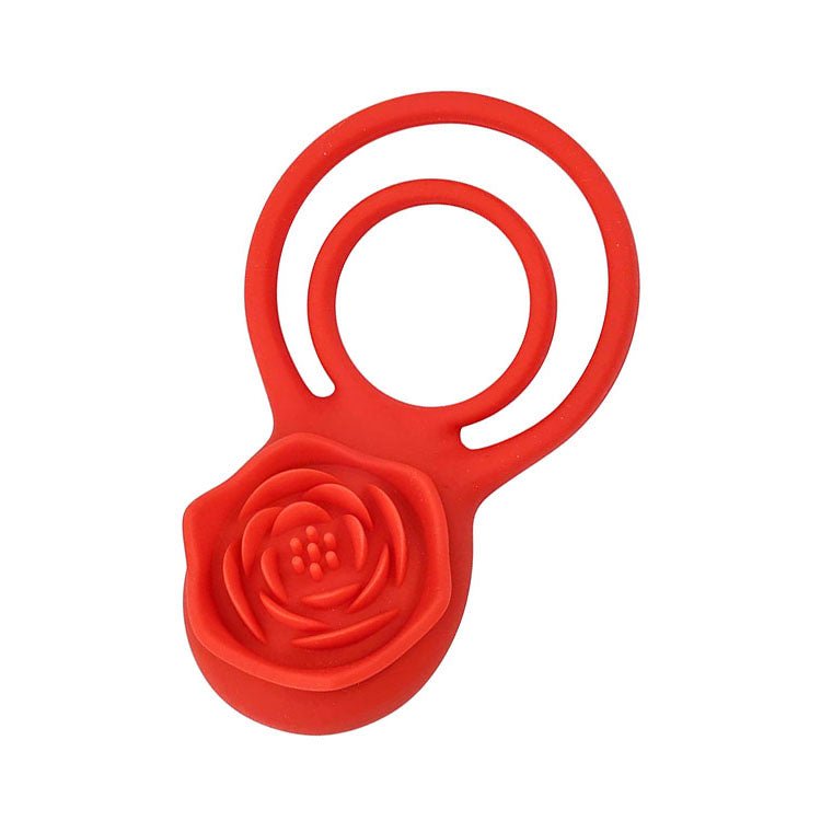 Adam & Eve Vibrating Rose Double Enhancer Cock & Balls Ring - Red